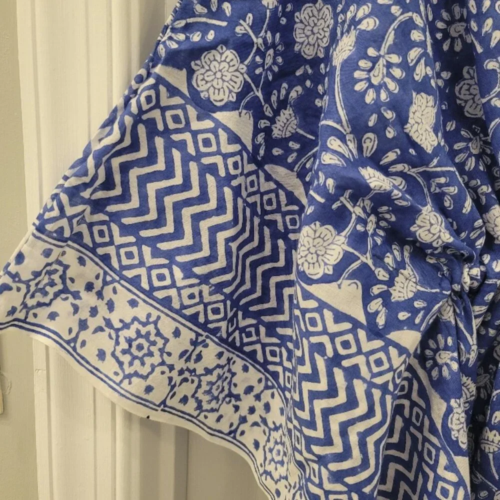 Women Blue & White Cotton Long Kaftan, Caftan Swimsuit Coverup. One size - Picture 5 of 7